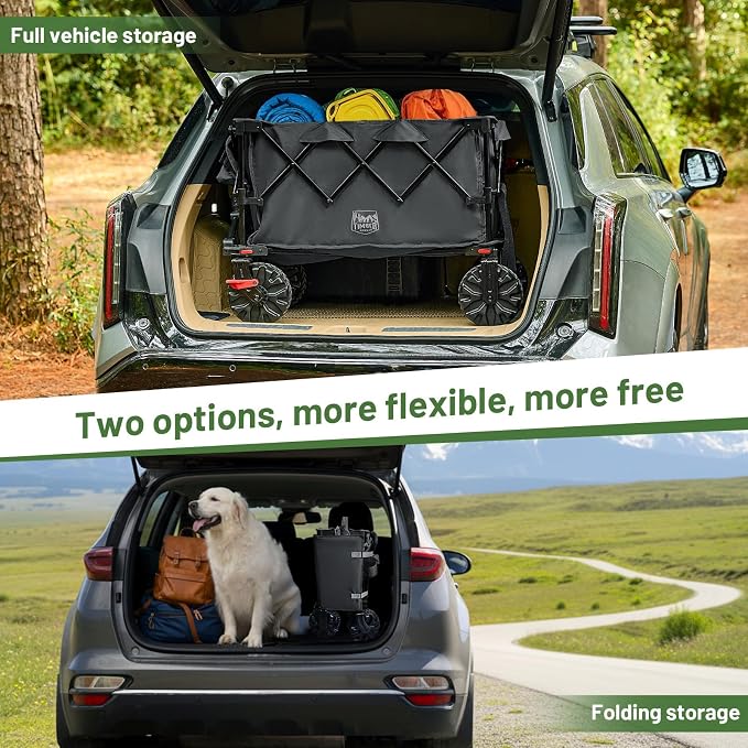 Timber Ridge Outdoor Collapsible Folding Wagon with Brakes and Cup Holders, 500lbs Heavy Duty All Terrain Wheels Utility Cart for Shopping Camping Garden Sports, Grey