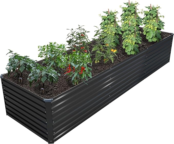 DIIYIV Galvanized Raised Garden Bed Kit Outdoor Patio,12x2x2ft Large Rectangular Metal Planter Boxes,Deep Root Box Planter for Gardening,Vegetables,Flowers,Herbs-Black