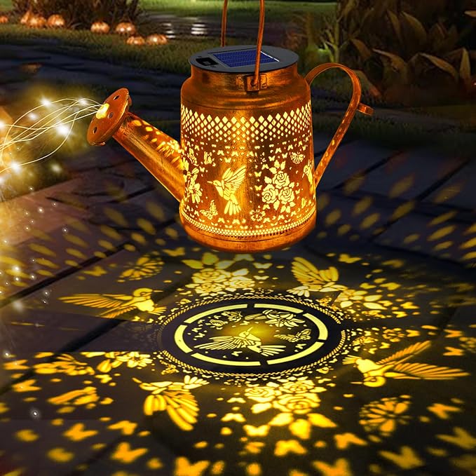 Big Solar Lanterns Outdoor Waterproof, Gifts for Mom Grandma Women Wife Daughter Mother's Day, Hummingbird Watering Can Garden Decor with Shepherd Hook, Hanging Solar Lights Yard Outside Patio Decor