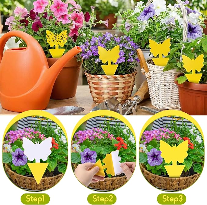 120 Pack Fruit Fly Traps Fungus Gnat Sticky Traps Yellow Black Green Plant Fly Stickers Double Side with Shovel for Indoor Outdoor Kitchen Garden Houseplant Flying Bug Insect (Butterfly)
