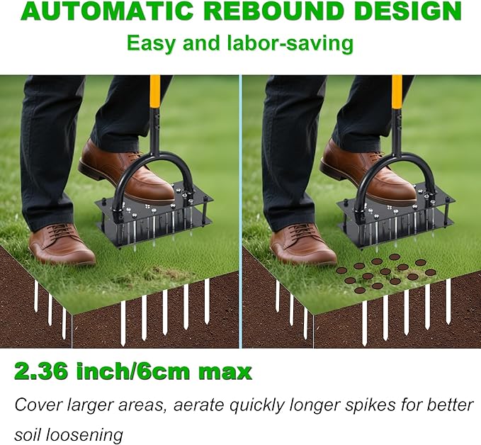 Garden Lawn Aerator & Aerator Lawn Tool - Manual Grass Plug Aerators & A Cleaning Tool, Coring Aeration Tools, Manual Yard Aerator for Lawn with 15 Spikes, Automatic Dirt and Leaf