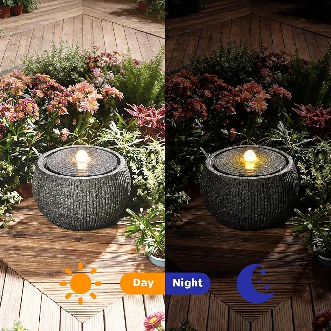 Water Fountain Outdoor Zen Garden Water Feature Outdoor Sphere Fountains for Patio, Deck, Yard, Porch, Home Decor,11.8" Lx11.8 Wx11 H