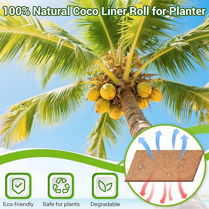 Coco Liner Roll 24x120 Inch, Natural Coconut Liners for Planter Flower Basket, Thick Coco Fiber Mat for Hanging Basket, Garden Decoration, Animal Pet Pads, Reptile Carpet