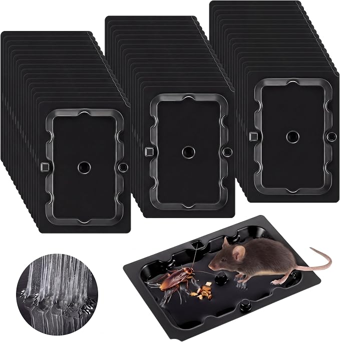 Qualirey Mouse Glue Traps 4.6x3.2 Inch, Pre-Baited Sticky Traps for Mice Rats Roaches Spiders, Heavy Duty Adhesive Glue Boards with Peanut Scent, No Touch Disposal, Indoor for Home(Black,48 Pack)