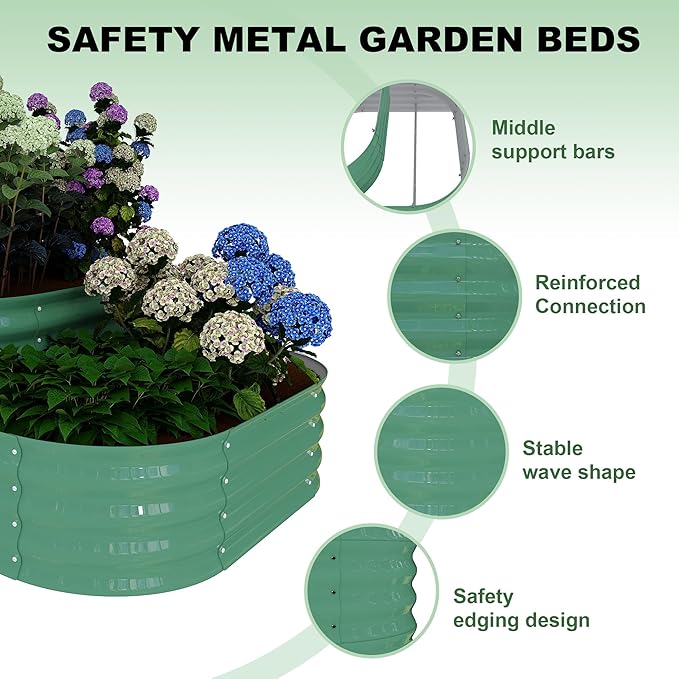 Garvee Galvanized Raised Garden Bed - 61x42x31 in Outdoor Planter Box for Vegetables, Herbs, Flowers. Modular 3-in-1 Raised Garden Beds Outdoor with Open Base, Garden Box for Deep Root Growth, Green