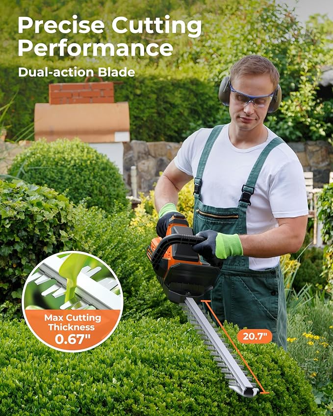 20'' Hedge Trimmer Cordless, 3000RPM Electric Handheld Bush Trimmer with 2 x 2.0Ah Batteries, 180° Rotatable Head, Lightweight and 2/3'' Blade Gap for Garden Yard,Gifts for Father’s Day