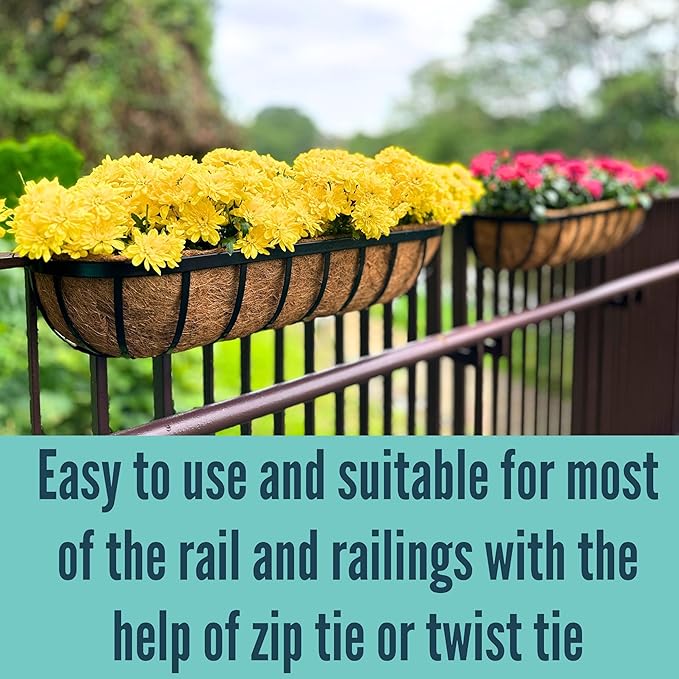 LaLaGreen Outdoor Wall Planter - 8 Pack, 30 Inch Large Metal Basket with Coco Liner, Long Window Flower Box Deck Railings Hanging Horse Trough Balcony Plant Pot Garden Fence Balcony Patio Rail