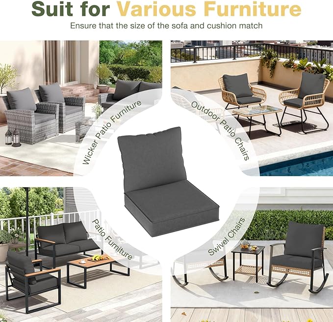 Aoxun Replacement Cushions for Outdoor Furniture, 4-Piece Outdoor Cushions for Patio Furniture, Deep Seat, Waterproof & Fade Resistant Couch Cushion for 4-Seat Patio Conversation Sets, Grey