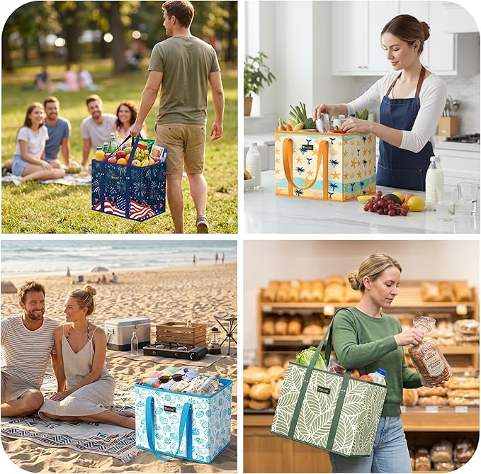 BALEINE 1Pk Reusable Grocery Bags, Foldable Shopping Bags for Groceries with Reinforced Bottom & Handles (Freedom Celebration)