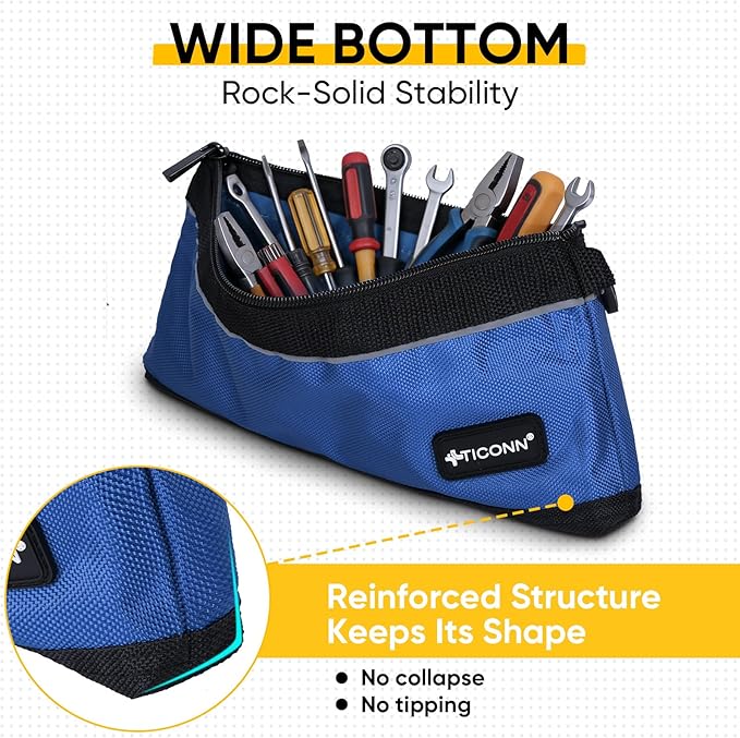 TICONN Tool Pouches with Zipper, 1680D Oxford Small Tool Bags, Waterproof Utility Bag Zipper Pouch for Tool Organizers and Storage (3 Pack Small)