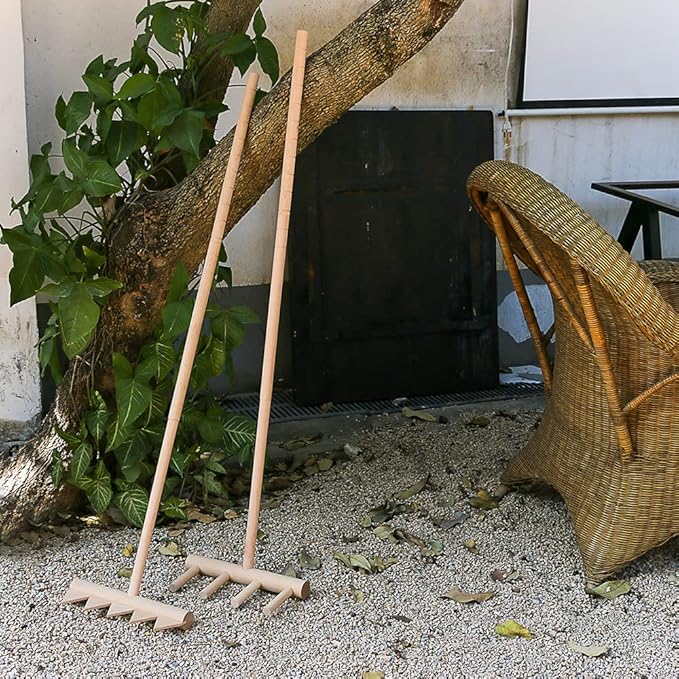 Outdoor Zen Garden Rake Large - Japanese Rock Sand Garden Rake Tool - 48" Long 5 Tine Solid Oak - DIY Stress Relief Gifts for Adult