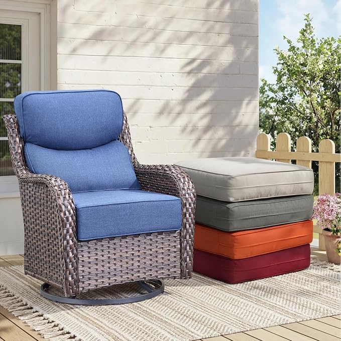 Luxury 6-Inch Patio Chair Cushions - 24"* 24" Patio Furniture Cushions with Dual Layer Back Support & Removable Cover, 28D High Density Sponge Patio Cushion for Outdoor Furniture Couch Blue