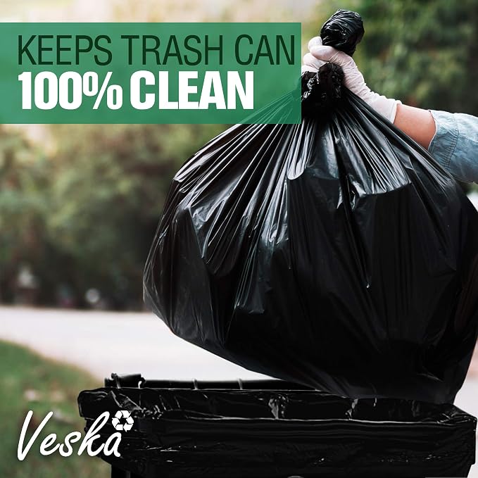 Veska 55-60 Gallon Trash Bags Heavy Duty | MegaValue Pack 150 COUNT | Large Black Garbage Bags Outdoor Trash Can Liners for Lawn, Leaf and Household Cleanup