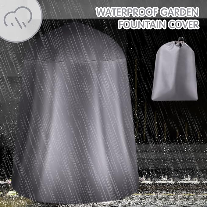Tatuo Fountain Covers for Winter Waterproof 36"x42" 600d Outdoor Oxford Cloth Garden Fountain Statue Protective Cover with Drawstring for Outdoor Garden Statue(Gray)