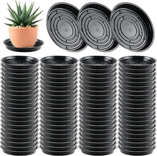 100 Packs 10 Inches Large Plant Saucers for Indoor Outdoor Use Heavy Duty Plastic Plant Plate Dish for Planter Bulk Round Flower Pot Drip Trays to Catch Water 4 to 20 Inch, Black