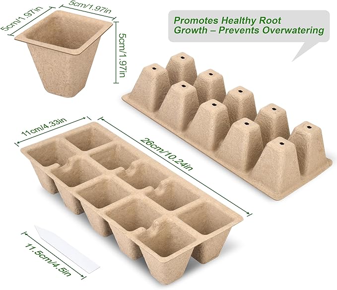 Seed Starter Trays, Biodegradable Peat Pots Planting Trays for Seedlings, Germination Trays for Vegetables, Flowers, Herbs, Indoor Outdoor Gardening (10 Packs,100 Cells)