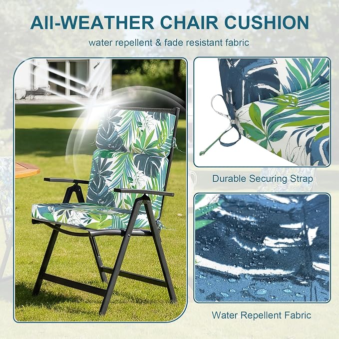 DYTXIII Outdoor High Back Chair Cushions Set of 2, 44"x22" Water Repellent Patio Seat Cushions with Elastic Sponge, All Weather Chair Pads for Rocking, Dining, Patio Furniture - Islamorada Blue Green