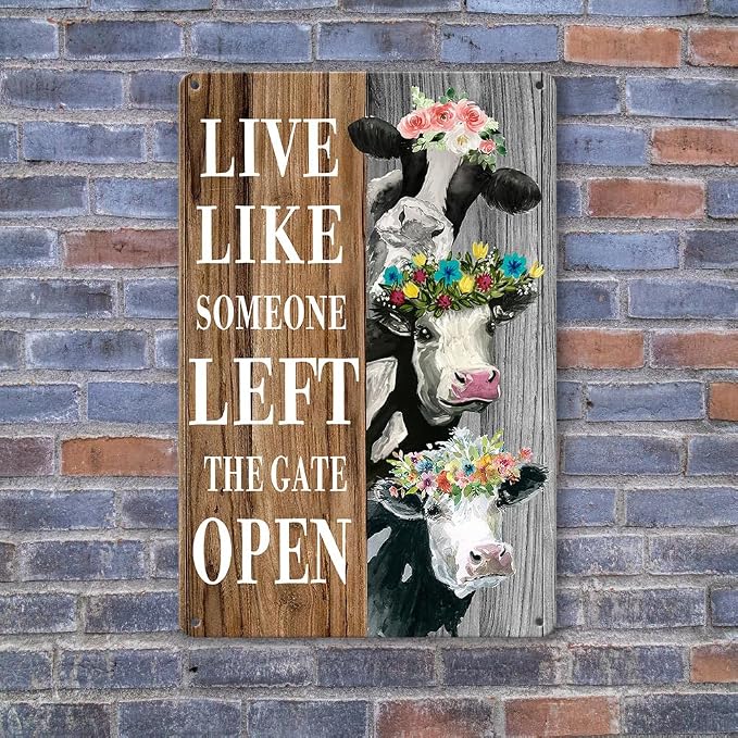 Funny Highland Cow Tin Sign Cow Wall Decor Cows Art Poster Metal Plaque Signs Farm House Decorations For Home Bathroom Kitchen Decor Live Like Someone Left The Gate Open Sign Farmhouse Wall Art For Living Room Decor 8X 12 Inch