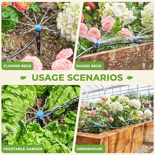 HIRALIY 200FT Drip Irrigation System Kit, Quick-Connect Garden Watering System with 33FT Main Hose and 167FT 1/4" Tubing, Adjustable Drippers for Raised Beds, Greenhouse, Patio & Lawn