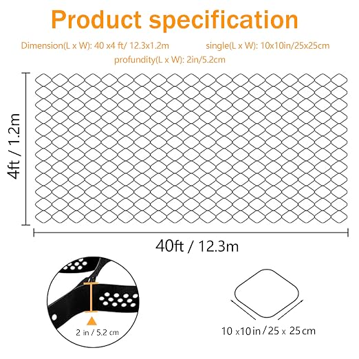 Sunnyglade 2" Thick Ground Grid 40 x 4 FT, Gravel Retainer 1880 LBS Per Sq ft, Geo Grid Driveway Stabilization for DIY Patio Walkway Driving RV Parking Slopes and Garden (Black, 4 x 40FT)