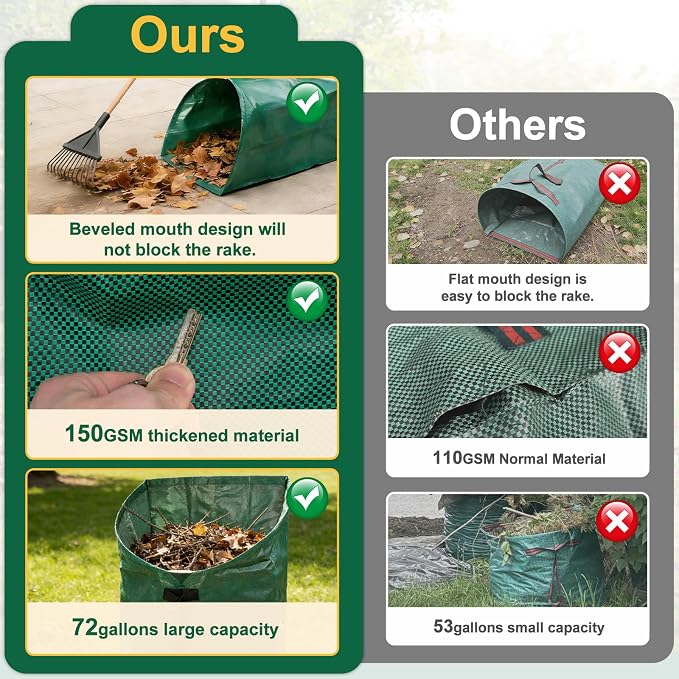 72 Gallon Large Leaf Collector, Foldable Reusable Yard Waste Bags, Heavy Duty Dustpan Type Garden Leaf Bags with Gloves