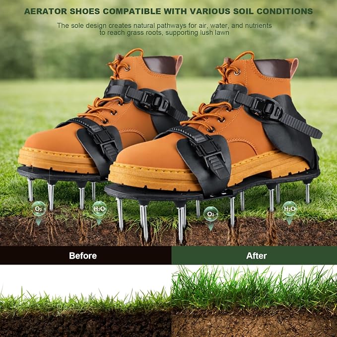 Aeration Shoes for Lawn, Lawn Aerator Shoes for Grass, Stainless Steel Spikes with Adjustable Straps for Garden, Grass Aeration, Floor Paintin