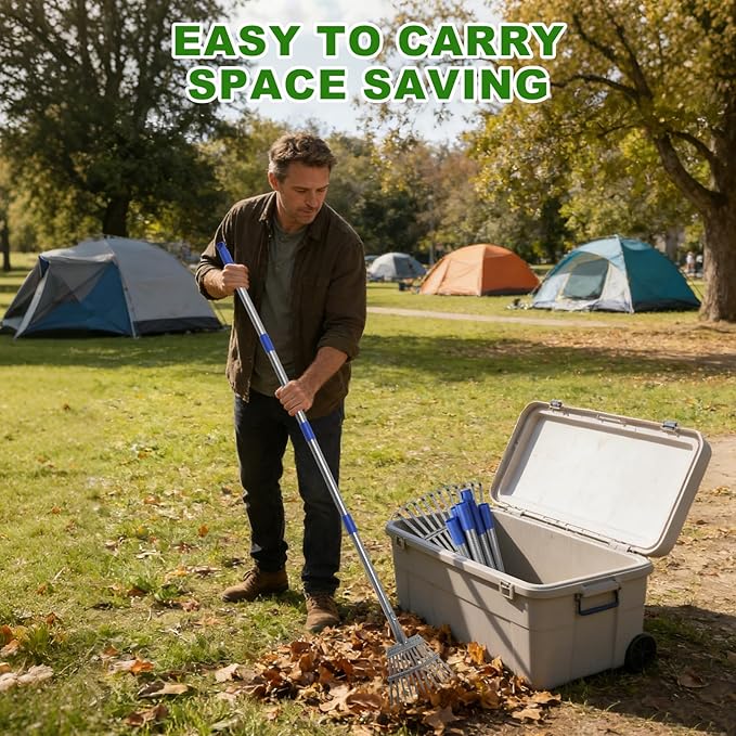 Garden Rake for Leaves, Heavy-Duty Small Metal Rake for Lawn, Yard, Garden Beds, Debris & Shrubs, 6 ft Adjustable Handle for Kids and Adults