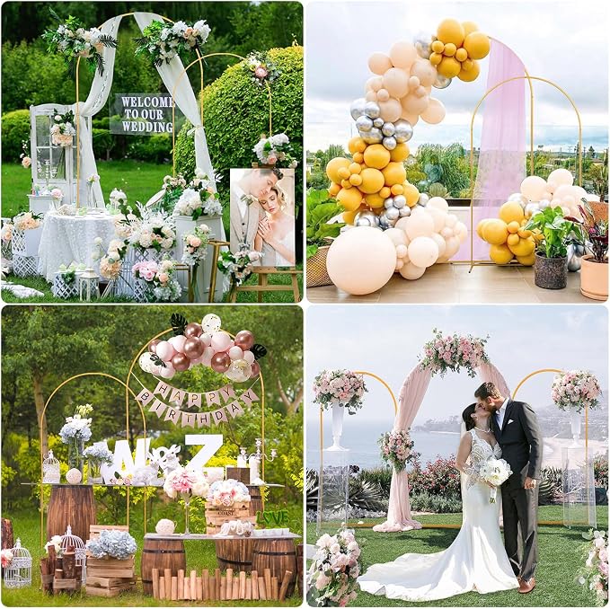 SuuWoee Arch Backdrop Stand Set of 2 With Blue Cover (7.2FT+6FT),Gold Metal Wedding Arch Balloon Stand With Cover for Birthday Party Baby Shower Graduation Ceremony Decoration