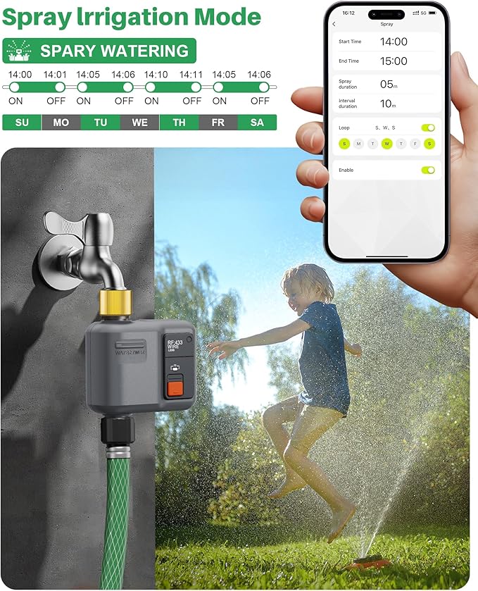 WiFi Water Timer for Garden Hose, WiFi Sprinkler Controller with 984ft RF Range, Strong Wall Penetration, Alexa & Google Voice/App Control WiFi Hose Timer with Rain Delay, Manual Mode