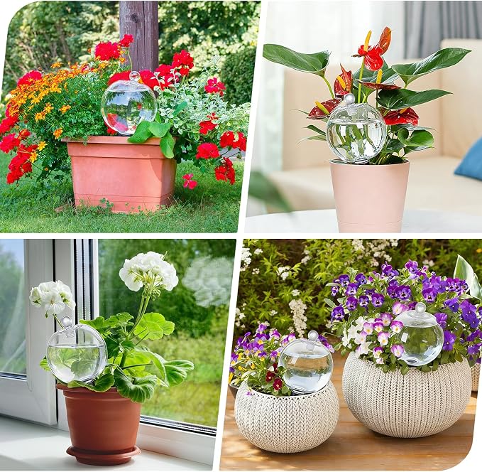 26 oz Extra Large Plant Self Watering Globes Top Fill - Upgraded Plastic Water Bulbs, Slow Release Terracotta Self Watering Planter Insert, Plant Watering Devices System, Water Spikes Stakes (6 Pack)