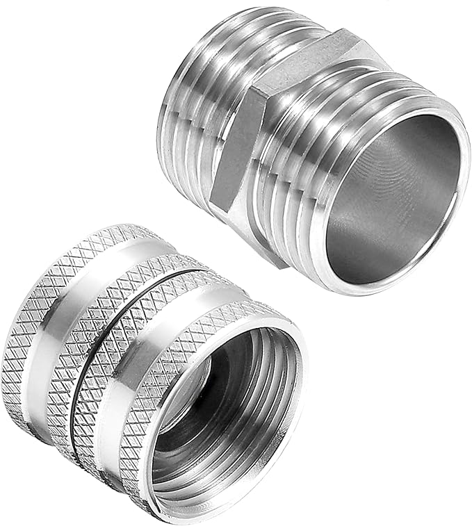 M MINGLE Garden Hose Adapter, Male to Male, Female to Female, 3/4 Inch Stainless Steel Connector, 4-Pack with Extra 4 Washers