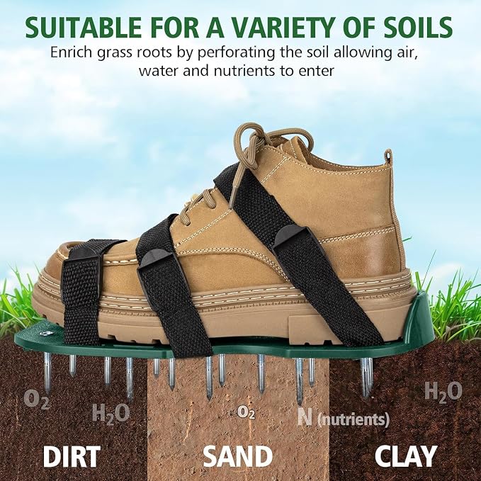 Lawn Aerator Shoes for Grass, Heavy Duty Spike Aerating Shoes with Upgraded Adjustable Buckle Straps for Yard, Garden, Patio, Universal Fit for Men and Women