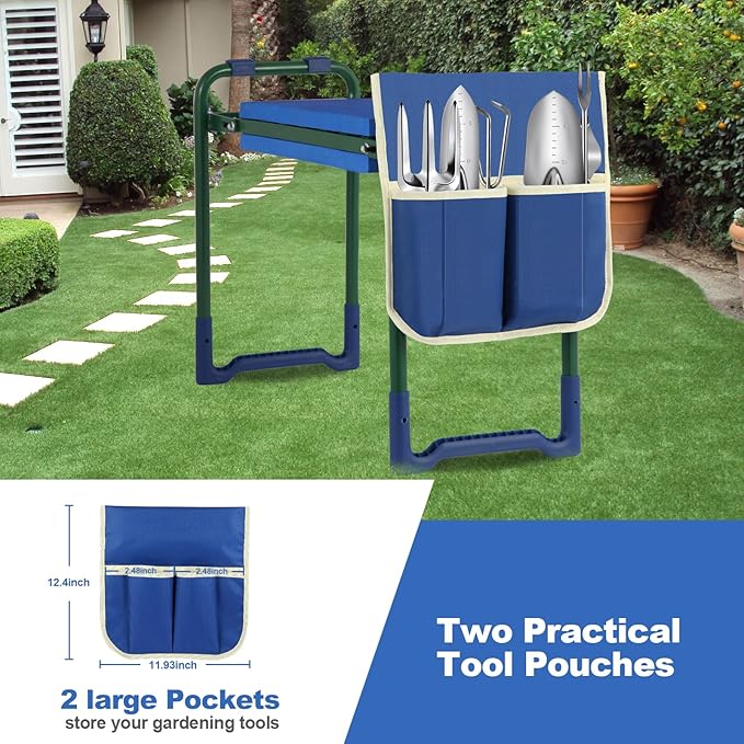 Garden Kneeler Seat with thicker and Wider Soft Kneeling Pad ,foldable Heavy Duty Garden Stool with 2 large Tool Pouches, Portable Garden Bench,Gardening Gift for Women Mum Men sennior and gardeners