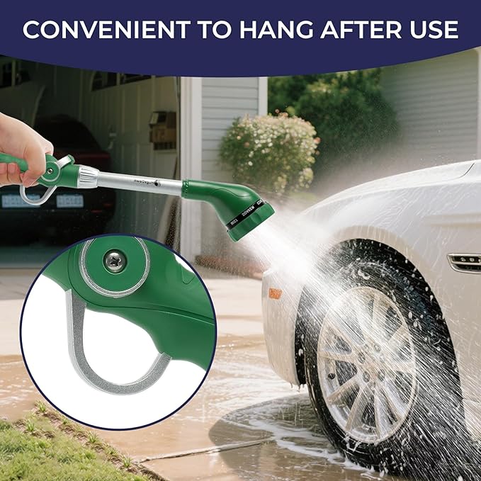 HugeDawn Garden Hose Wand, 16-Inch Heavy Duty Zinc Alloy & Aluminum Watering Wand with 8 Spray Patterns Thumb Control for Hanging Baskets, Garden, Cleaning (Green)