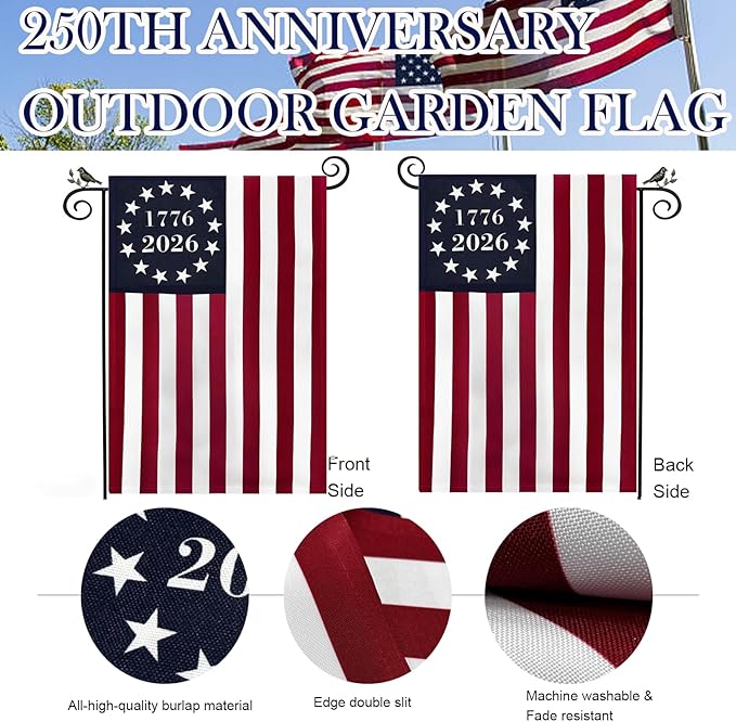 FRF USA 250th Anniversary Betsy Ross Garden Flag 12x18 Inch 1776-2026 Double Sided 13 Colonies Yard Flag, 250 Celebration Patriotic American Garden Decor for July 4th