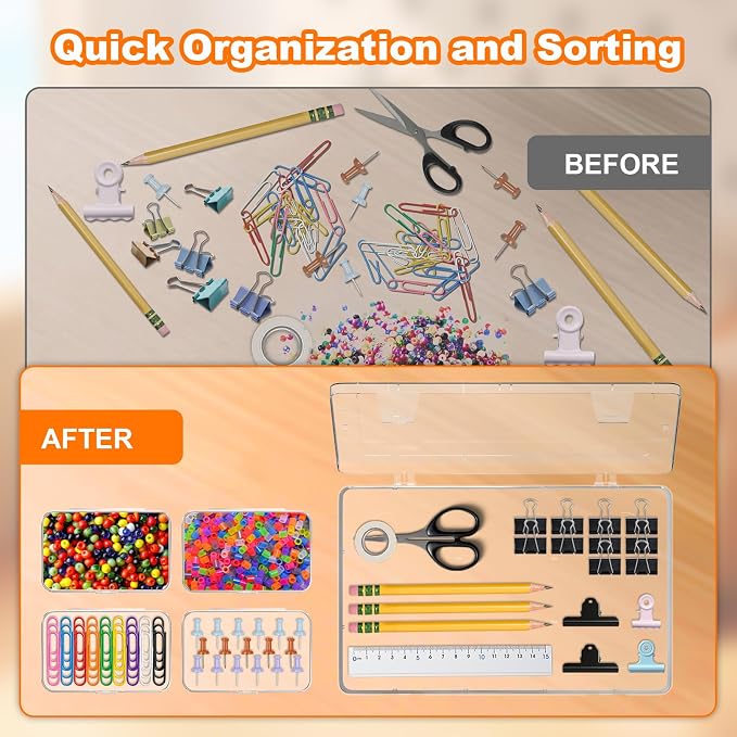 Bead Organizer Box, 24 PCS Clear Plastic Storage Containers Features Hinged Lid and Labels, Craft Storage Box for Jewelry, Diamonds, Clay Beads, Bracelets, Screws, Seeds, Small Parts