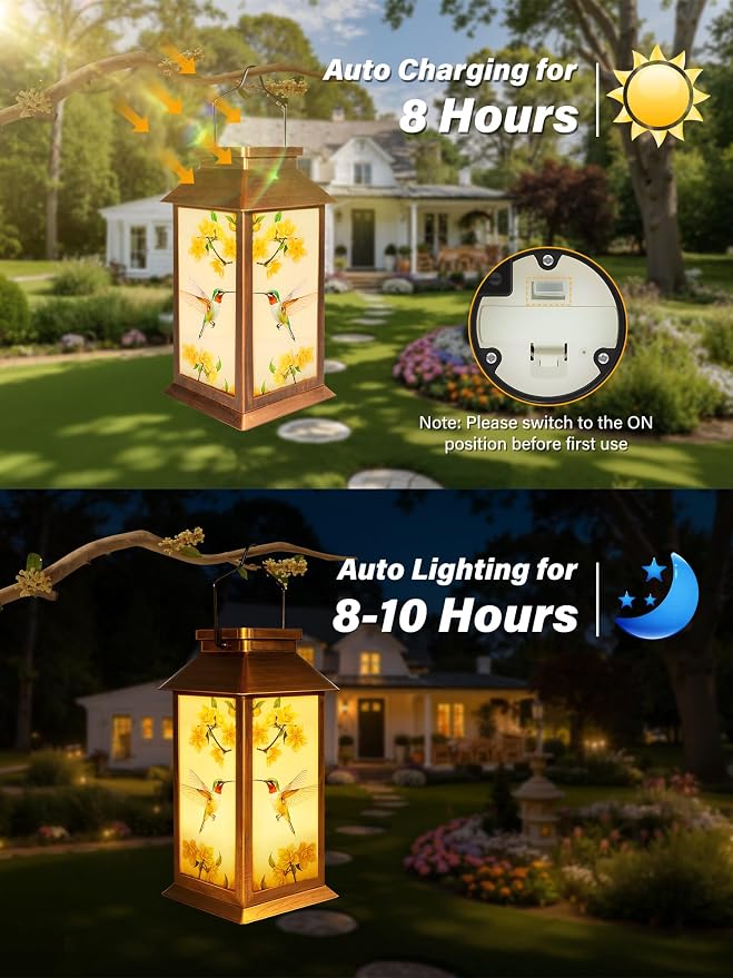 Guhope Birthday Gifts for Women Mom Grandma Men, Solar Lanterns Outdoor Waterproof, Hummingbird Hanging Garden Decor Outdoor Solar Lights for Garden Lawn Yard Patio Porch