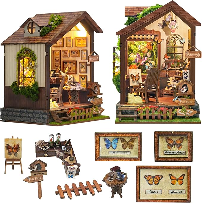 Roroom DIY Miniature Doll House with Furniture Dollhouse Kit for Adults and Teens,Booknook Tiny House Bookshelf Decor Mini 3D Wooden Puzzle, Gifts for Family, Friends (Butterfly-SQ60)