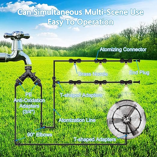 100FT|30M Misting Systems, Outdoor Water Misting Cooling System, for Backyard Mist Kit for Garden Greenhouse Fan Deck Umbrella Canopy Pool Porch Trampoline Sprinkler Park BBQ Party