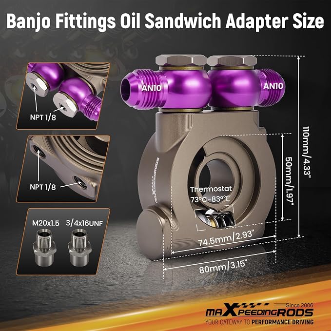 maXpeedingrods 30 Row Oil Cooler Kit, 10AN Transmission Engine Cooler British Radiator Universal Aluminium Black, Banjo Fittings Oil Filter Sandwich Adapter, Air Guide Kit and Oil Cooler Hoses