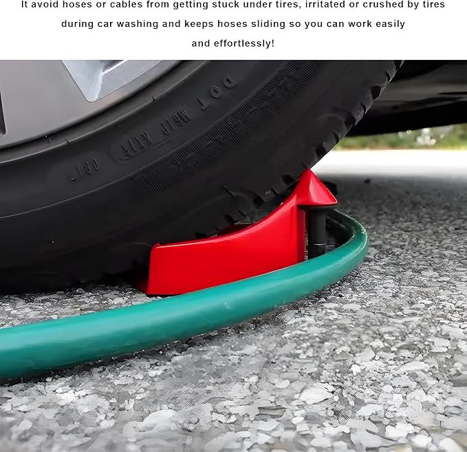 4 PCS Car Hose Guide, Tire Hose Roller Preventing Stucking and Snagging Under The Wheels, Plastic Detailing Tyre Hose Guide Vehicle Washing Tool for Cars Trucks SUVs (Red)