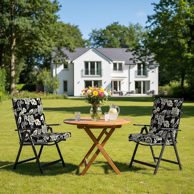 DYTXIII Outdoor High Back Chair Cushions Set of 2, 44"x22" Water Repellent Patio Seat Cushions with Elastic Sponge, All Weather Chair Pads for Rocking, Dining Chairs, Patio Furniture - Vines Black