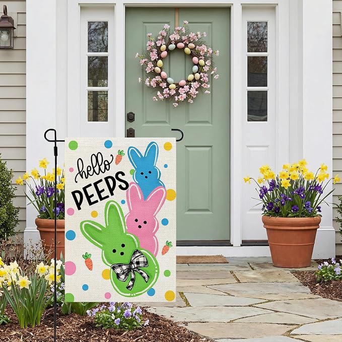 CROWNED BEAUTY Easter Garden Flag Bunny Peeps 12x18 Inch Double Sided Holiday Decoration for Outdoor Lawn Yard