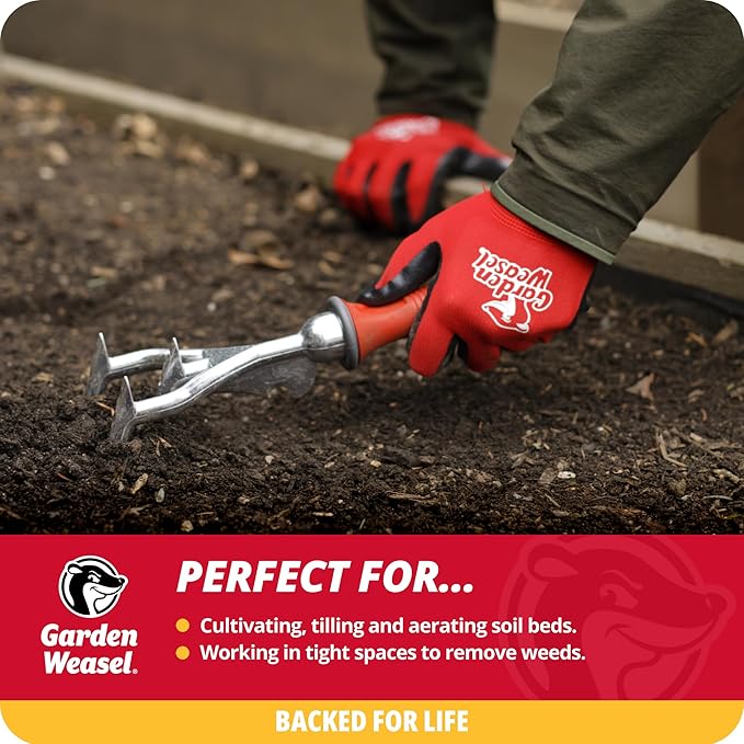 Garden Weasel Double-Sided Garden Cultivator/Tiller | Cultivate, Till, Break Up Soil | Planting and Gardening Hand Digging Tool, Heavy Duty Cultivator, Hand Tool Weeder | 91367 | Gift for Mom