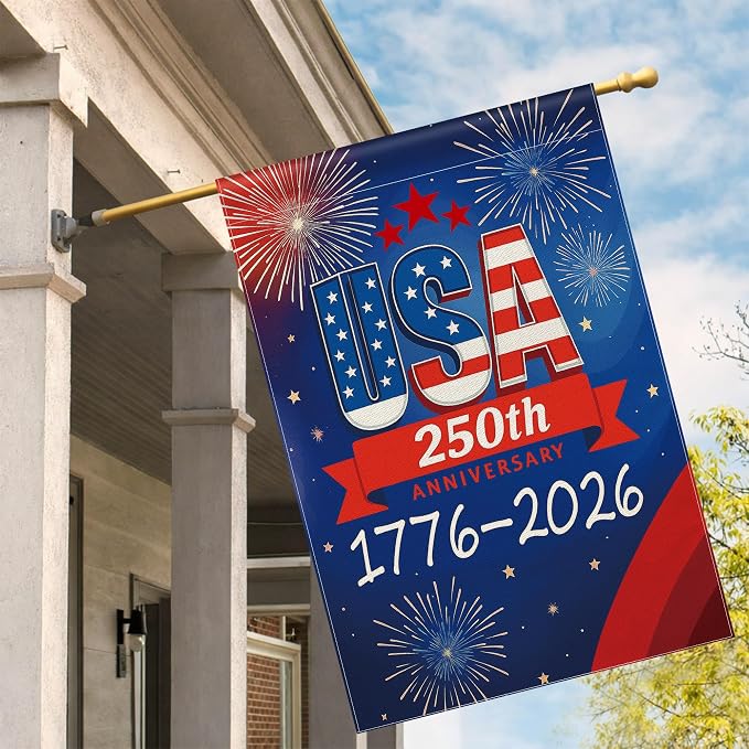 250 Anniversary USA Garden Flag, 250th Anniversary America Flag 1776-2026 Commemorative Patriotic 250 Year Banner 4th of July Yard Sign Double-Sided Waterproof Garden Flag 28x40 Inch