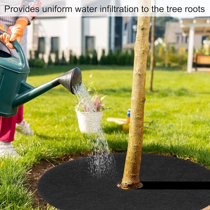 HARFINGTON 6pcs Tree Mulch Ring 5.9 Inch Non-Woven Round Tree Protector Weed Barrier Mat Plant Cover Rings for Weed Grass Control Root Protection, Black