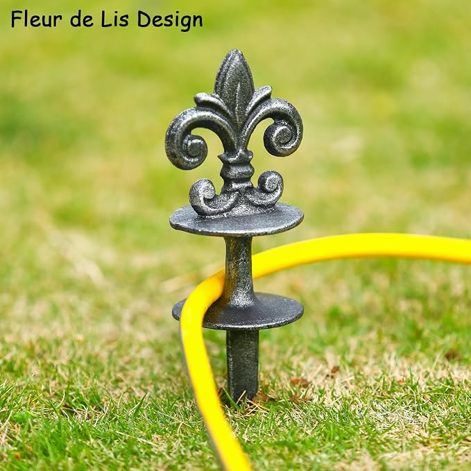 3 Pcs Decorative Hose Guide Stakes, Vintage Sliver Cast Iron Hose Guides for Lawn Garden Decor & Plant Protection