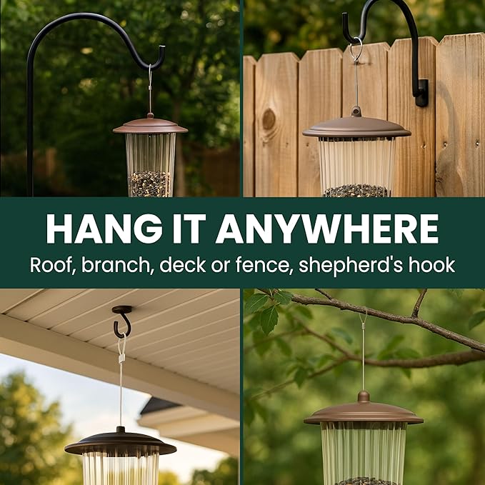 Perky-Pet Squirrel-Be-Gone Max Bird Feeder with (4) Flexport Feeding Stations - Squirrel-Proof Metal Hanging Feeder for Outdoors, Weight-Activated Ladder-Style Perches, 4lb Seed Capacity, 334-1SR