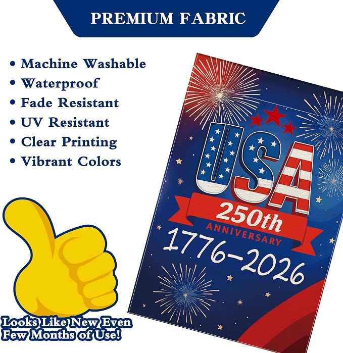 250 Anniversary USA Garden Flag, 250th Anniversary America Flag 1776-2026 Commemorative Patriotic 250 Year Banner 4th of July Yard Sign Double-Sided Waterproof Garden Flag 12x18 Inch