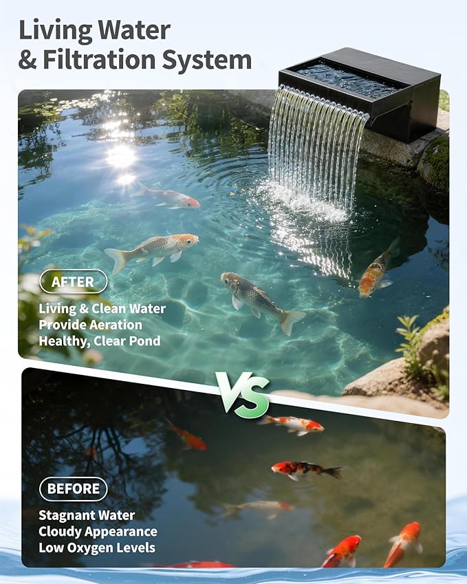 POPOSOAP 70W Solar Pond Waterfall Spillway with Pond Pump, Pond Spillway with 304 Stainless Steel & Filtration System & 9.8FT Tube for Pond Fountain Waterfall Garden Water Features-P5703S